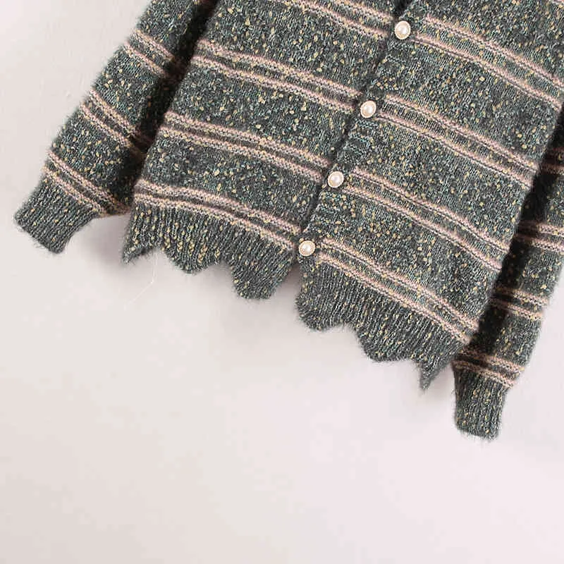 Cardigans d'hiver féminins ourlet irrégulier vestes en tricot rayé à manches longues veste surdimensionnée manteau moche pull de Noël 210430