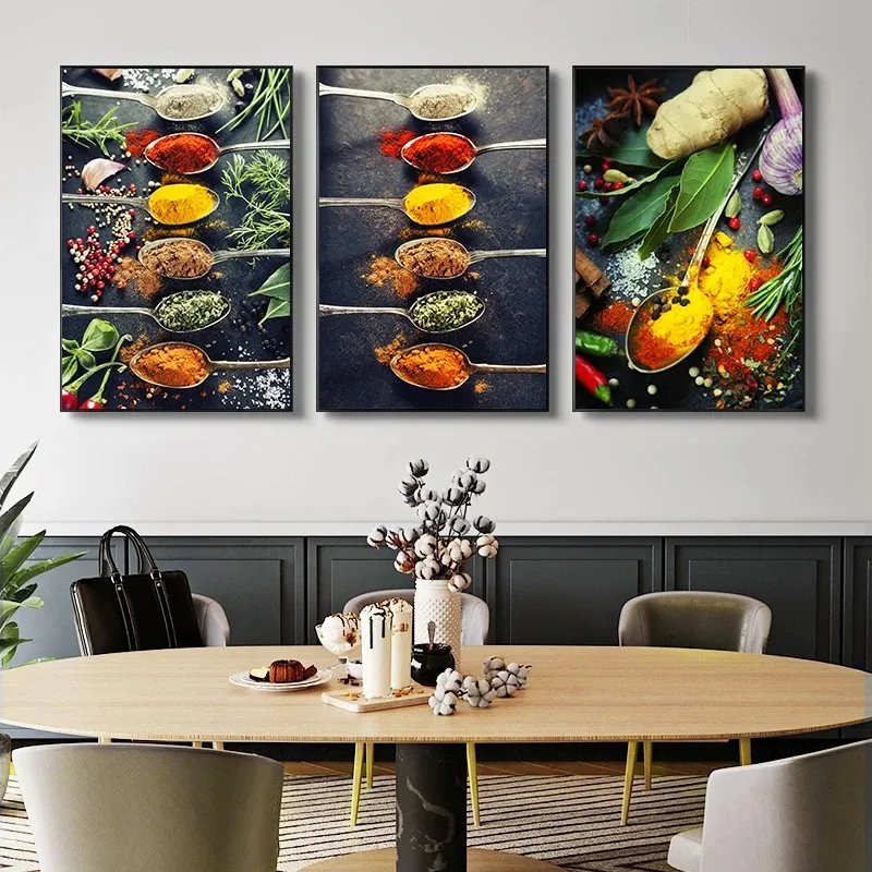 Herbes à thème de cuisine et épices Affiches de fruits et imprimés Paintes de toile Restaurant des images d'art mural pour le salon décor de la maison C4739633