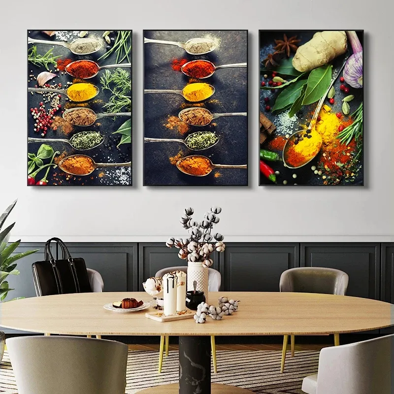 Tema de cozinha ervas e especiarias pôsteres de frutas e impressões de lona pinturas de restaurante imagens de arte de parede para sala de estar decoração de casa c4739633