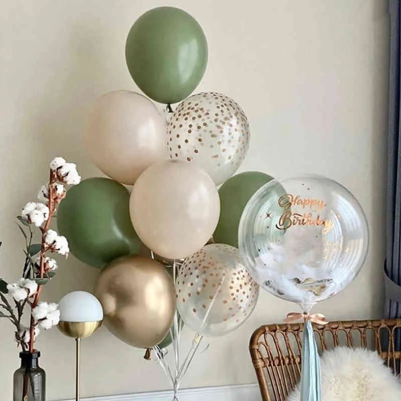 1 Retro Olive Green Balloon Arch Garland Sage Green Ivory White Chrome Gold Balloons Bridal Baby Shower Party Decoratio 211216