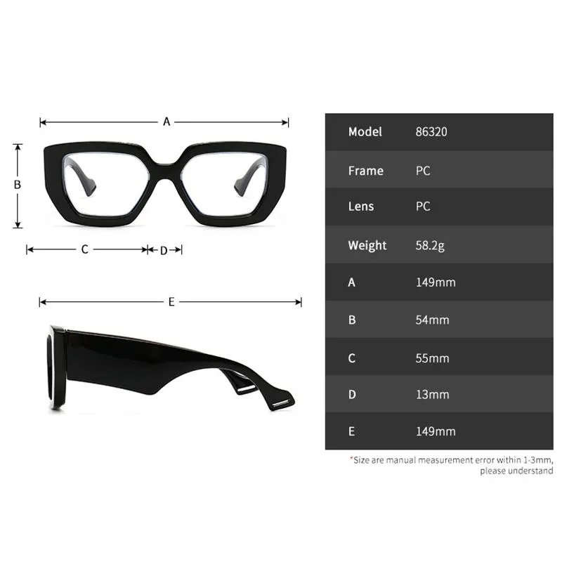 Gafas de sol Marca Prescripción Gafas de lectura Marco de gran tamaño Cuadrado Computadora Transparente Mujeres Anteojos Mujer Grande Óptico Eyew276J