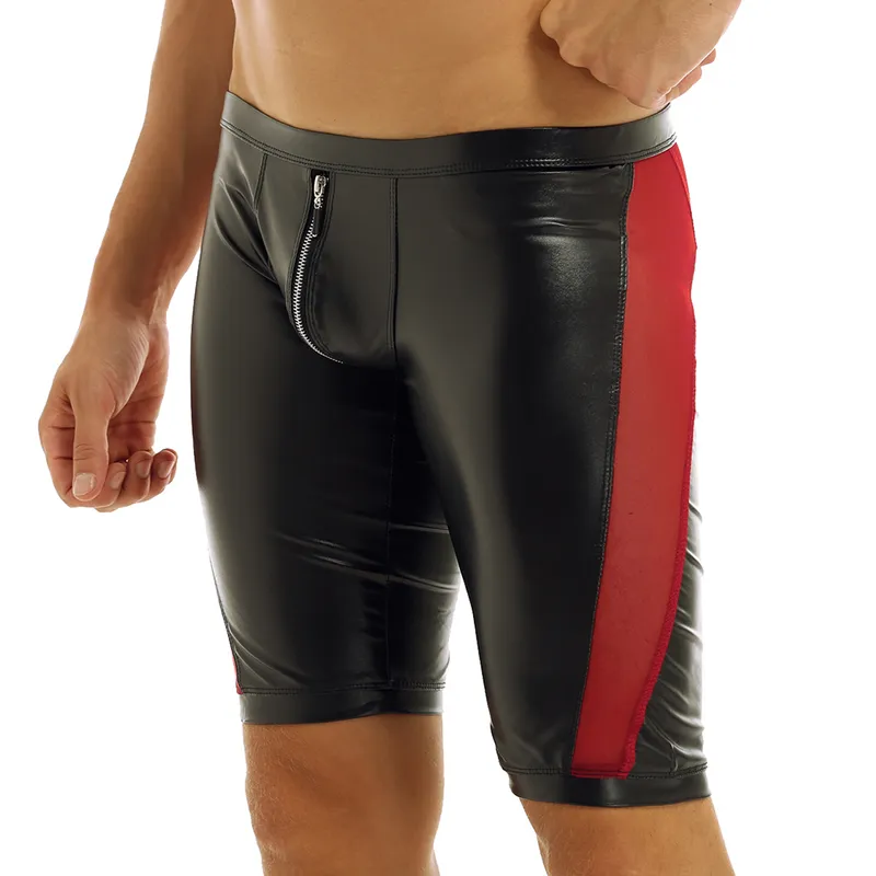 Seksowne Męskie Zipper Crotch Mesh See-przez Splice Low Rise Slim Fit Tight Jockstrs Boxer Shorts Evening Party Clubwear Kostiumy 220301