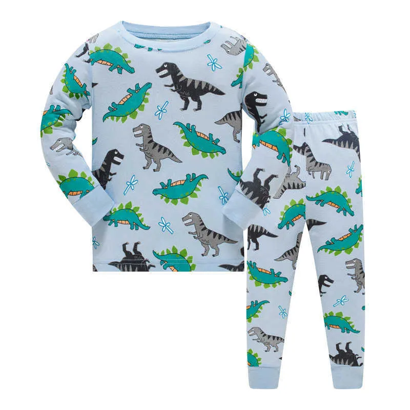 Jumping Meters Arrival Cotton Clothing Sets Luminous Dinosaur Boys Girls Pyjamas for Autumn Spring Home Toddler Sleepwear 210529
