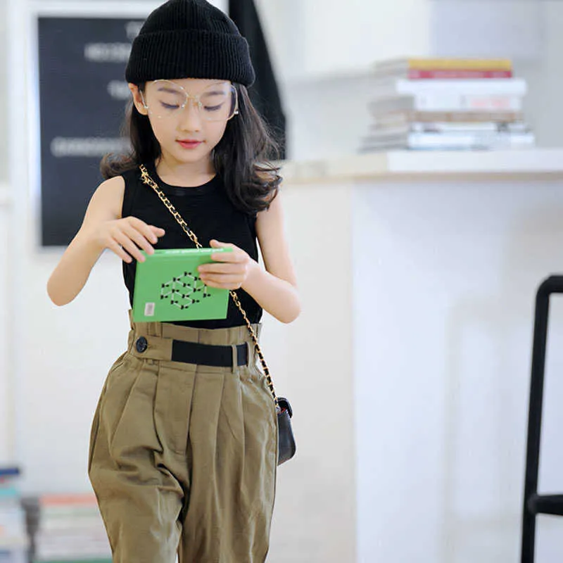 女の子のスーツの韓国の夏の女の赤ちゃん服小さな新鮮なベストジャケット+ズボン子供の仕事の服セット210625