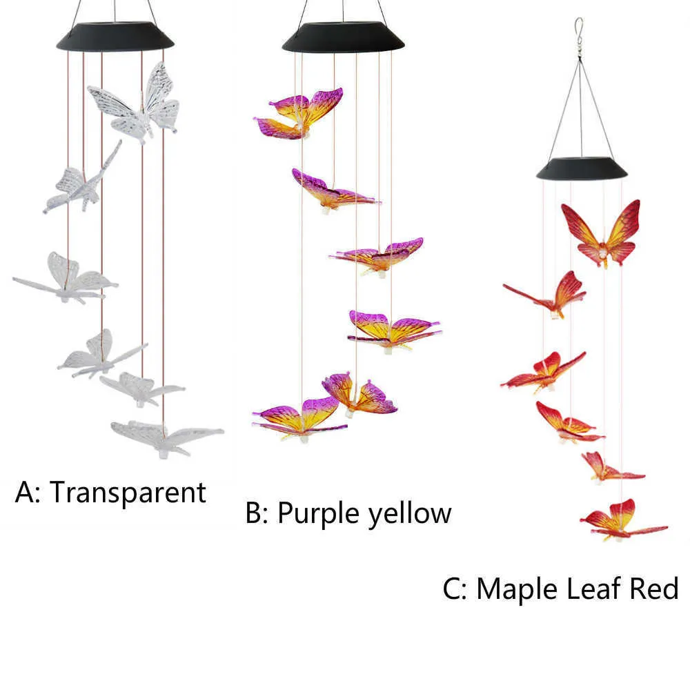 6LED солнечный перезвон ветра стиль бабочки водостойкая садовая гирлянда подвесные светильники уличная солнечная лампа декор садовые статуи Q08113201584