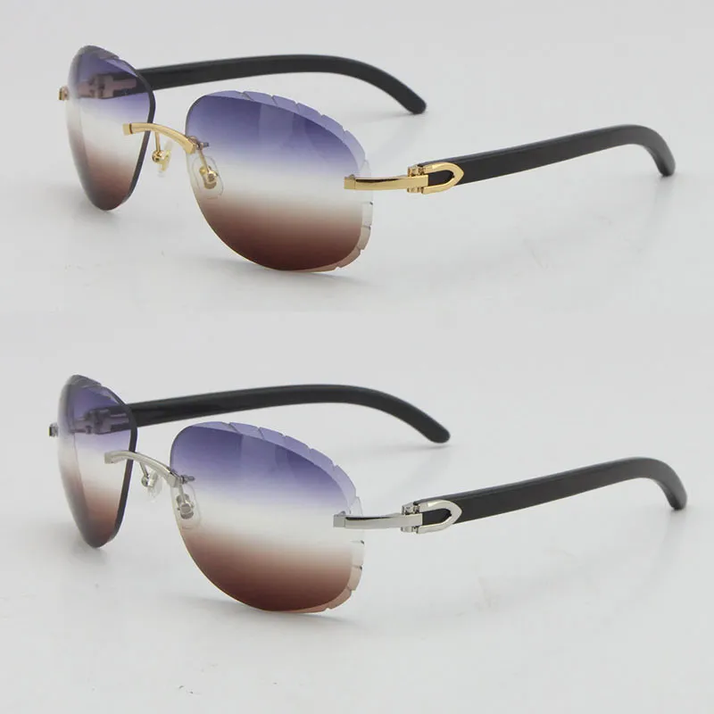 Nuovi occhiali da sole originali in corno di bufalo nero senza montatura in metallo 8200764 Occhiali da vista unisex con lenti a taglio diamantato Occhiali da sole maschili e femminili Ca330j