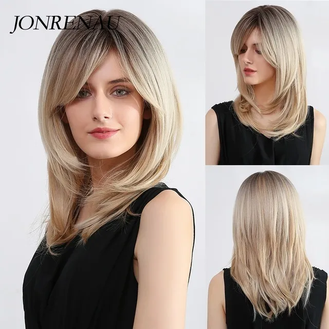 perruques synthétiques Jonrenau Women039s Wig Natural Wavy Long Hair Taupe Party Utilisation du noir et blanc 21081350741937901025