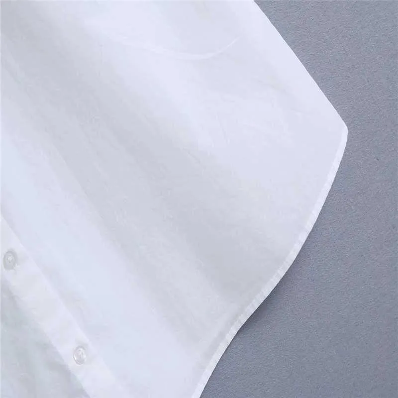 Ajur Nakış ZA Gömlek Kadın Kolsuz Fırfır Vintage Yaz Üst Kadın Moda Button Fit Beyaz İşlemeli Bluz 210602