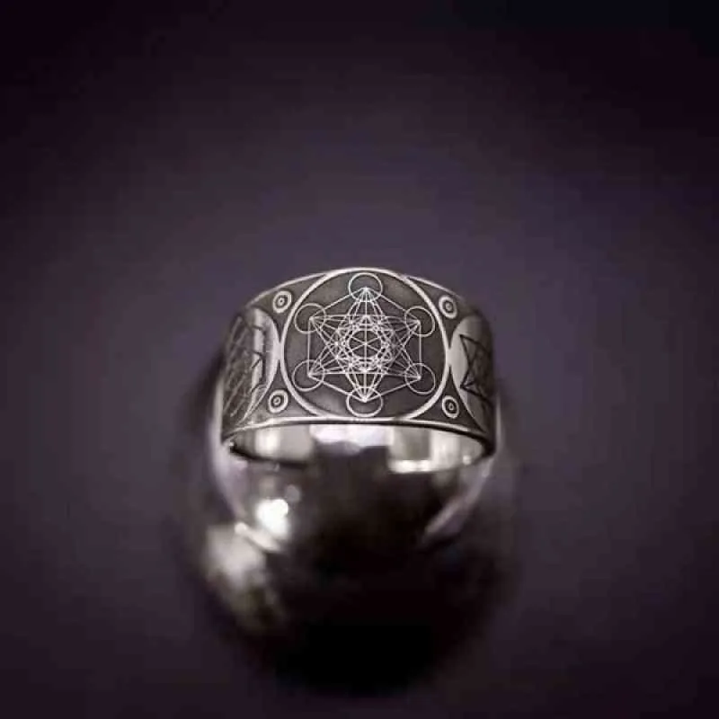 Vintage Archanioła Metatron Warrior Knight Angel of Life Regulowane pierścienie dla mężczyzn Salomon Kabbalah Ring Amulet Aesthetic253h