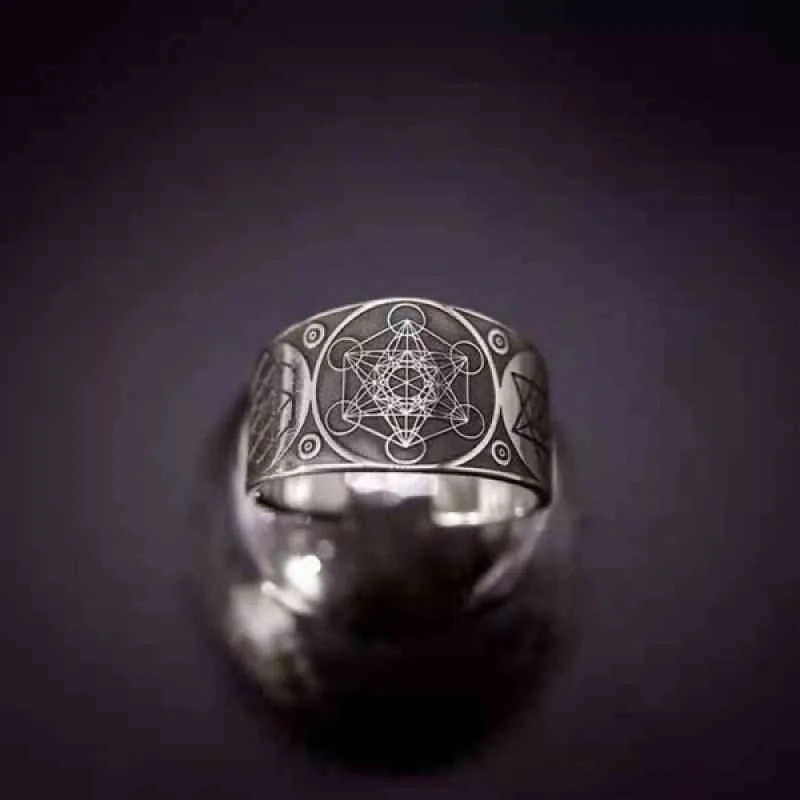 Vintage Erzengel Metatron Krieger Ritter Engel des Lebens Siegel Verstellbare Ringe für Männer Solomon Kabbalah Ring Amulett Aesthetic253H