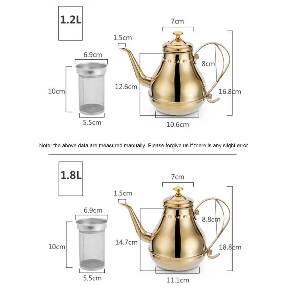 1218l aço inoxidável boca longa bule de café chaleira com filtro infusor folha fabricante grande capacidade 2108136114771