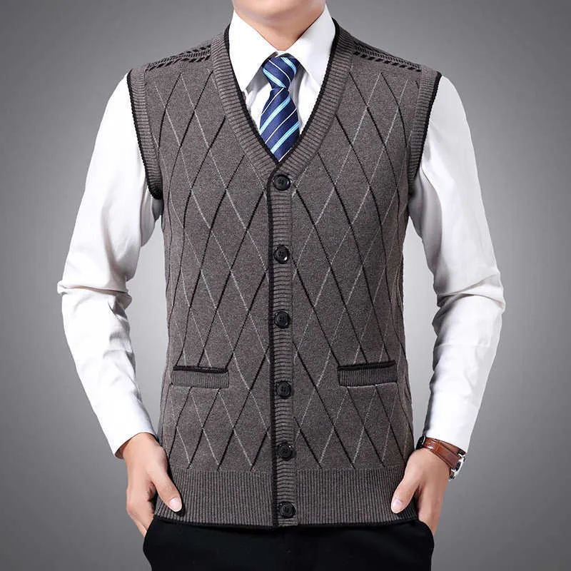 Mode Merk Truien Mannen Pullovers Vest Mouwloze Slim Fit Jumpers Knitwear Herfst Koreaanse stijl Casual Kleding Mannelijke 211006