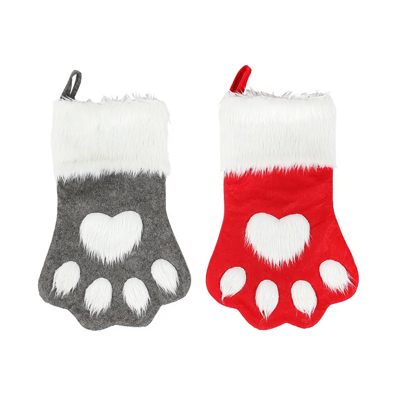 Julhund Claw Big Christmas Strumpor Red Grey Long Haired Dog Claw Strumpor Presentpåse