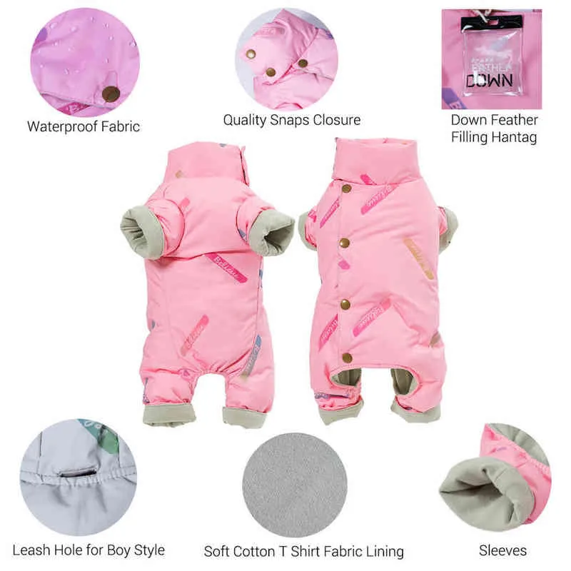 Prawdziwe Pióro Kurtka dla psów Wodoodporna Super Ciepłe Odzież Małe Średnie Snowsuit Winter Compantes Girl / Boy 220104