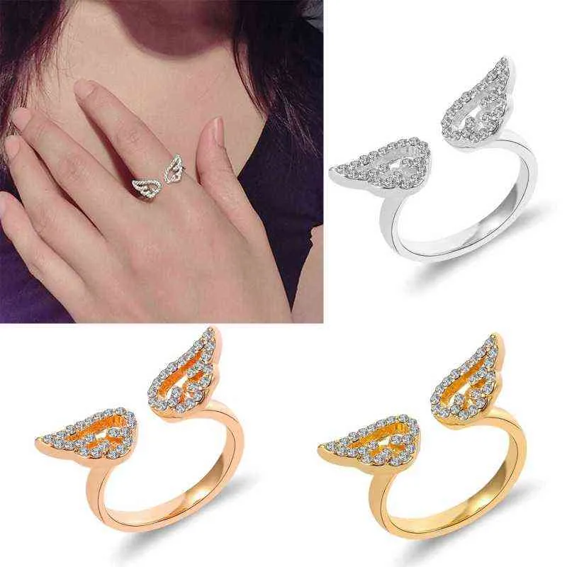 Vintage Engelsflügel Ring Verstellbarer Fingerring Schmuck Dekoration Mode Öffnungsringe Partybevorzugungsgeschenk für Mädchen Frauen G1125