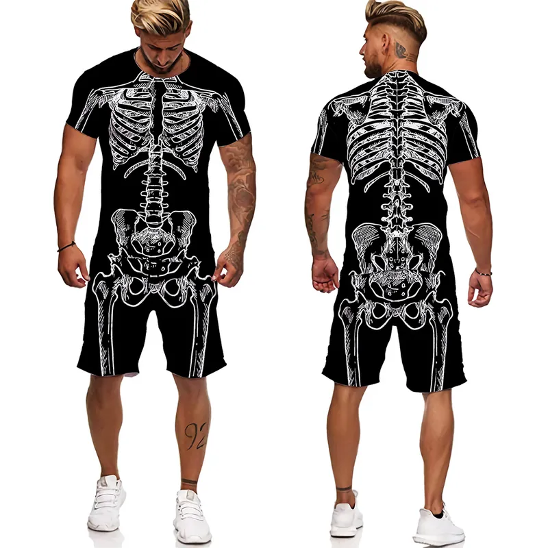 Personlighet Skelett Inre organ 3D Tryckt T-shirt Shorts Unisex Funny Halloween Skull Cosplay Tracksatt Kort uppsättningar 220304