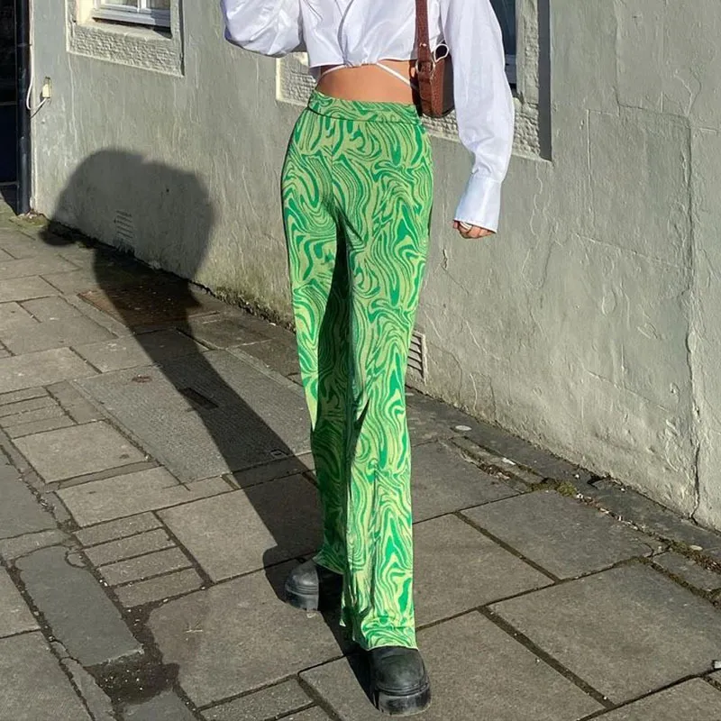 Paisley Drukuj Y2K Spodnie dresowe Szerokie spodnie na nogi dla kobiet Letni krawat Dye Green High Paist Oversized Fashion Spodnie Kobiet 210510