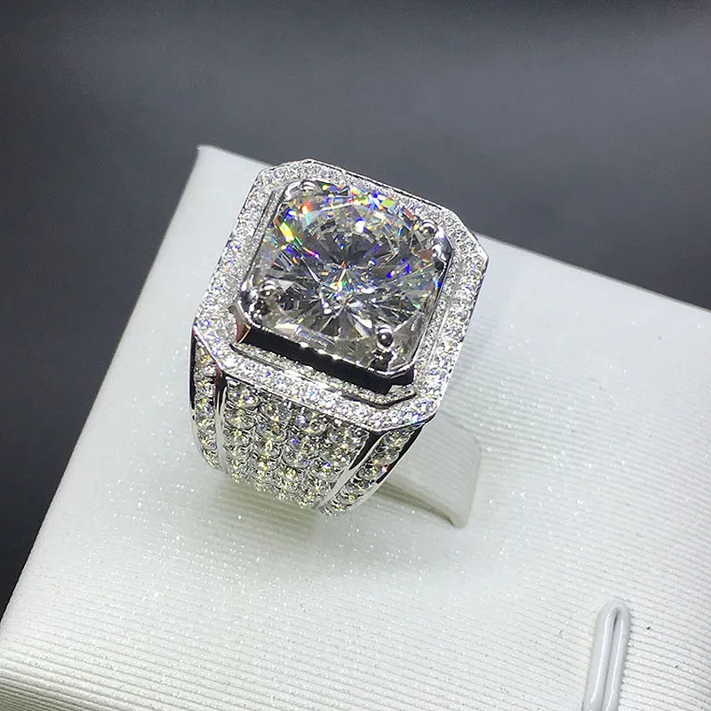 Luksusowy halo 925 Srebrny pierścionek zaręczynowy dla mężczyzn 2CT Diamond Biurem w rocznicę biżuterii Cała XMJ039251L7951367