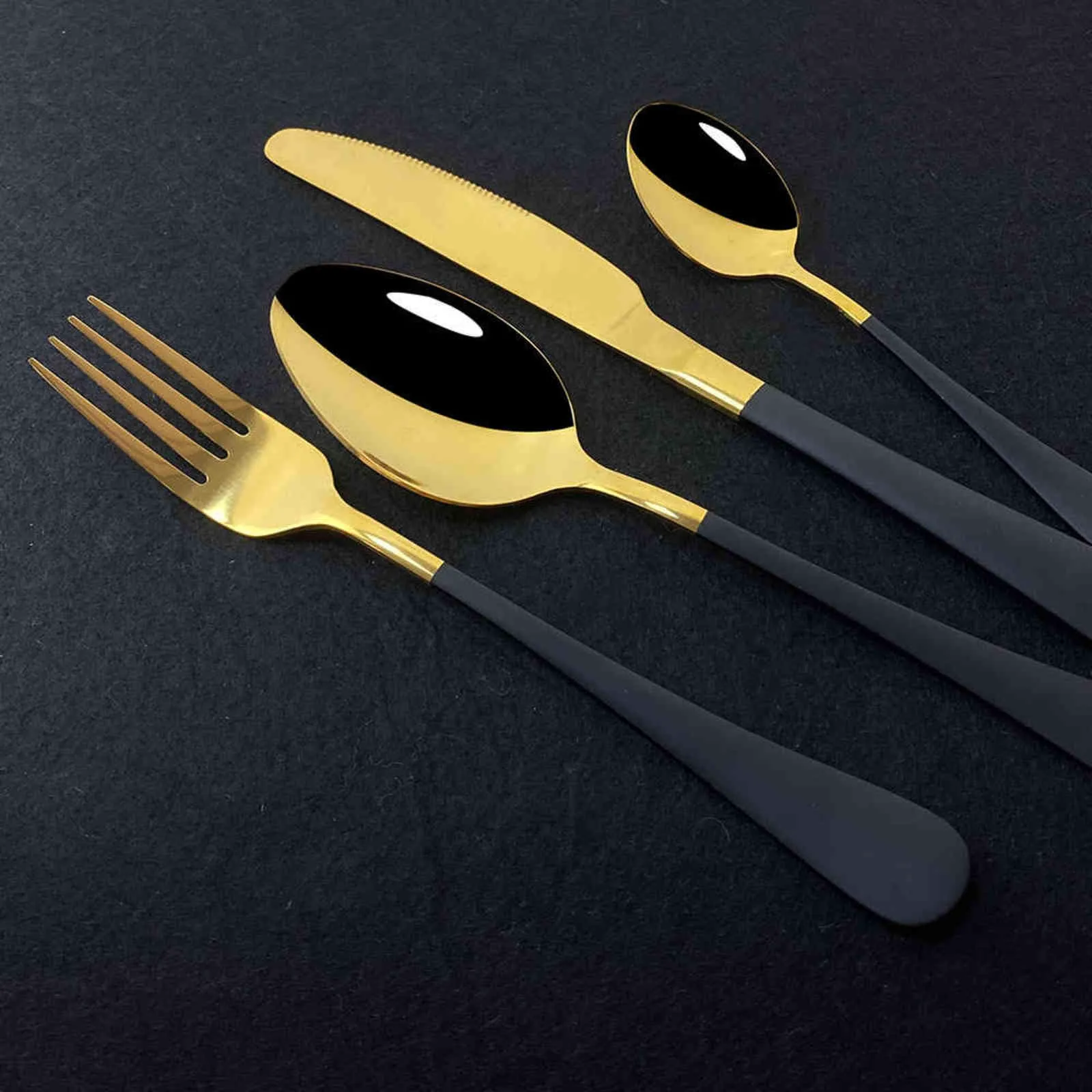 Black Mirror Dinnerware Set Stainless Steel Cutlery Fork Knife Spoon Tableware Flatware Silverware Gift Box 211112