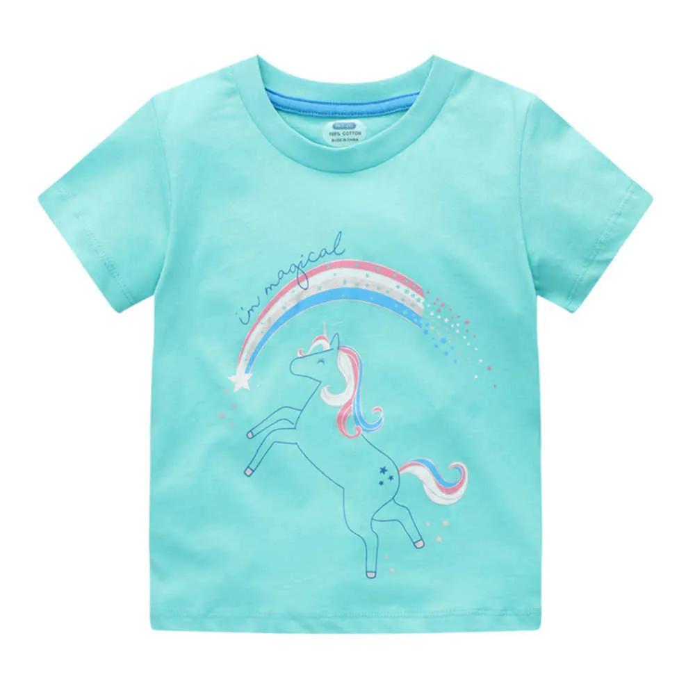 Jumping Meters Arrival Girls Unicorn T shirts Cotton Blue Fashion Baby Clothes Toddler Tees Short Sleeve Kids Tops 210529