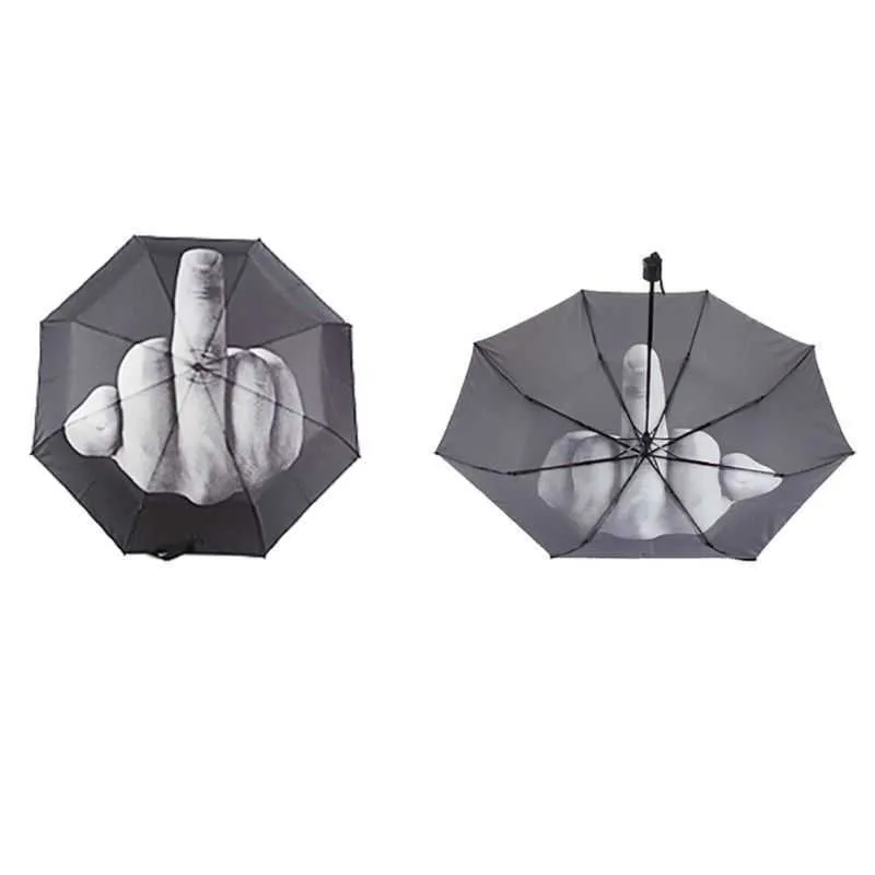 Kobiety Parasol Deszcz Środkowy Palec Parasol Mężczyźni Wiatroszczelny Składany Parasol Osobowość Czarne Middle Finger Parasole # 0 H1015