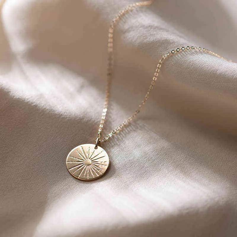 Sunbeam Necklace Sunshine Jewelry المصنوعة يدويًا 14 كيلو كيلتر عملات مملوءة بالذهب المعلقات كولير كولي بوهو للنساء 220119313o