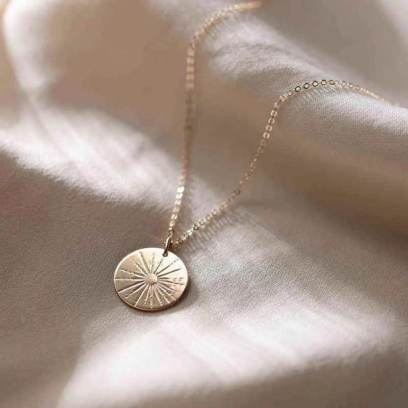 Sunbeam Necklace Sunshine Jewelry Handmade 14K Gold Filled Coins Choker Pendants Collier Kolye Boho for women 220119301Z