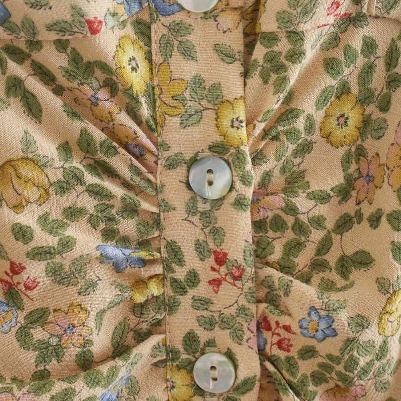 Mujeres verano vintage camisas vestido estampado floral manga de hojaldre botones forro mini es femenino elegante moda vestido 210513