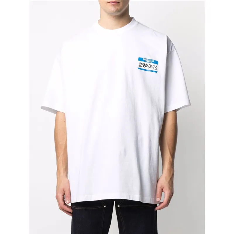 Casual Printed T-shirt Män Kvinnor 1: 1 Högkvalitativ Blå Vit Grafisk Tee Oversized Hello Tops