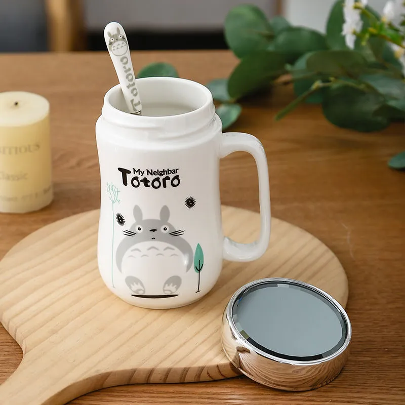 420ml Keramische Cartoon Anime Patroon Koffiemok Leuke Thee Melk Beker Met Deksel Grote Capaciteit Cup Drinkware Met Lepel Keuken Tools306P