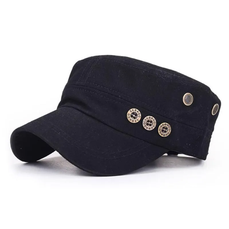 Men Women Cotton Miltary Hats For Male Summer Autumn Flat Top Cap Army Kepi Breathable Adjustable Dad Caps Wide Brim2608