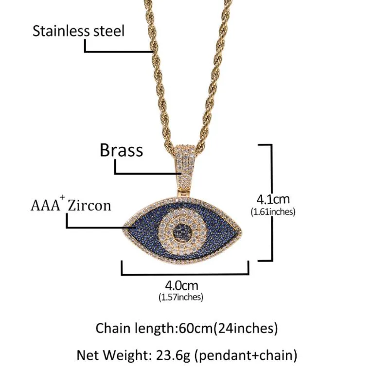 Hip Hop Cubic Zirconia Bling Ice Out Mixed color eyes Pendants Necklaces for Men Women Rapper Jewelry2797