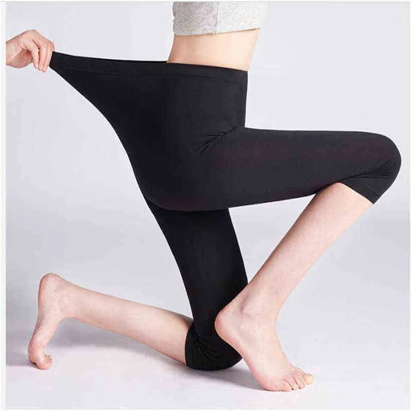 Leggings XS-7XL Legings de Verão Mulheres 3/4 Calças de Legging Curta Fina Tamanho Grande Esticão Cinza Preto Branco Rosa 6XL 5XL 4XL 3XL 211215