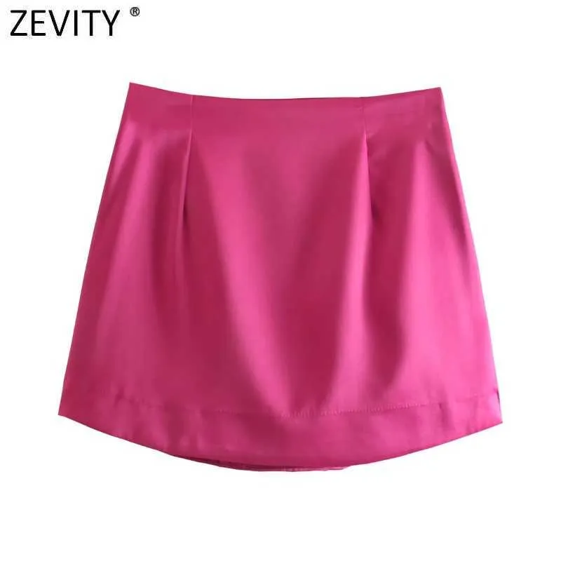 Zevity Mujeres High Street Color sólido Cremallera lateral Sexy Mini falda Faldas Mujer Ladies Light Soft Casual Slim Chic Vestidos QUN765 210721