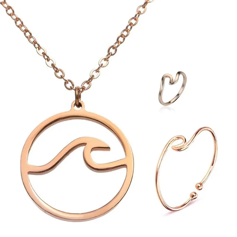 Couchette Simple et exquise Thin Wave Circle Beach Sea Surf Island Bijoux Collier trois pièces Bracelet Ring Set303W