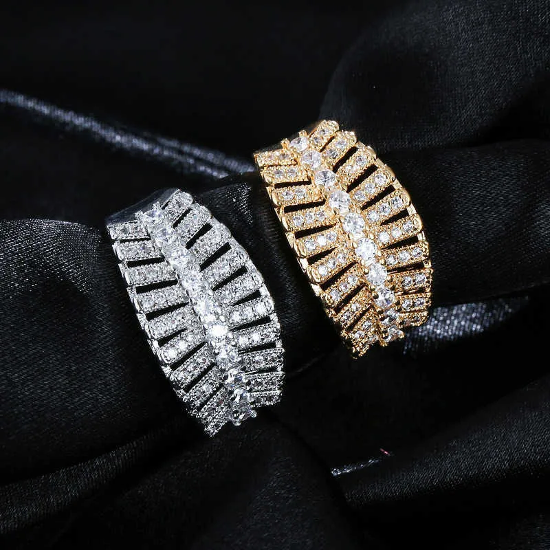 Cibo high-end qualidade de cobre de luxo micro inlay zircon pulseira anel Sr. decorado terno contratado temperamento Q0717