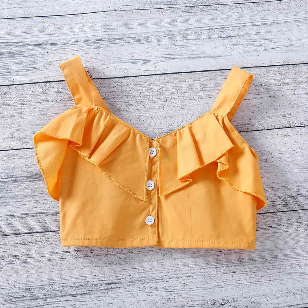 Ubrania dla dzieci garnitur lato baby girl ruffled sling top + drukowane szorty moda 2-częściowy zestaw 210515