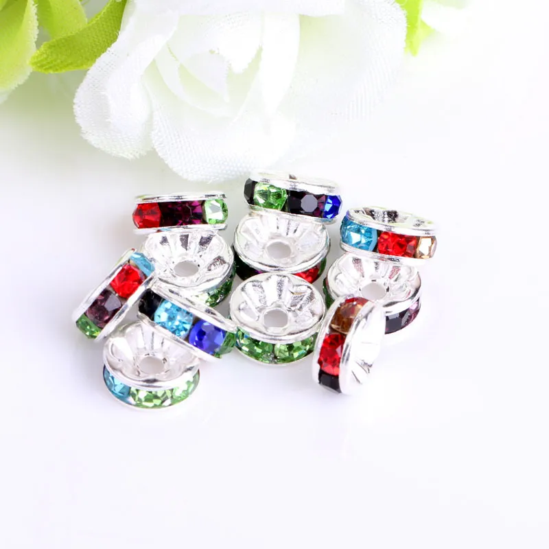 Glass Loose Bead for European Bracelets Findings Mixed Multicolor Rhinestone Crystal Big Hole Zircon Beads Spacer 8mm 10mm Jewelry Accessory