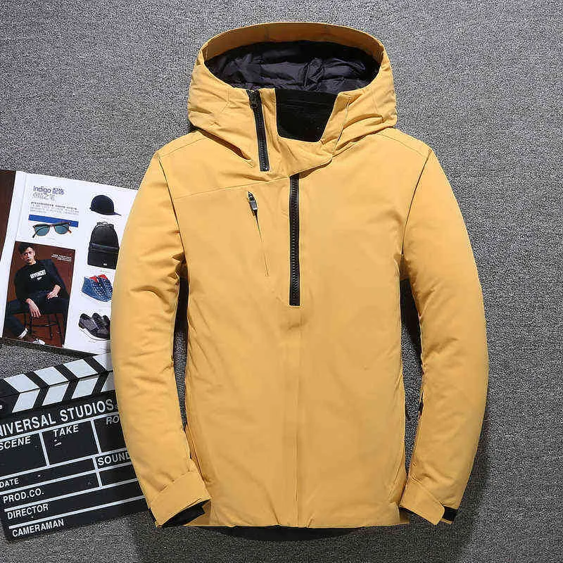 2021 Snow Overcoat Men Windbreaker Thick Warm 90% White Duck Down Jacket Stand Collar Hooded Winter Jacket Men Clothing Y1103