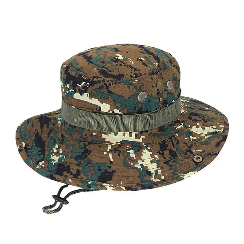 Berretto tattico militare da uomo Camouflage Boonie Hat Protezione solare Outdoor Airsoft Training Pesca Caccia Escursionismo Cappello a secchiello G220311