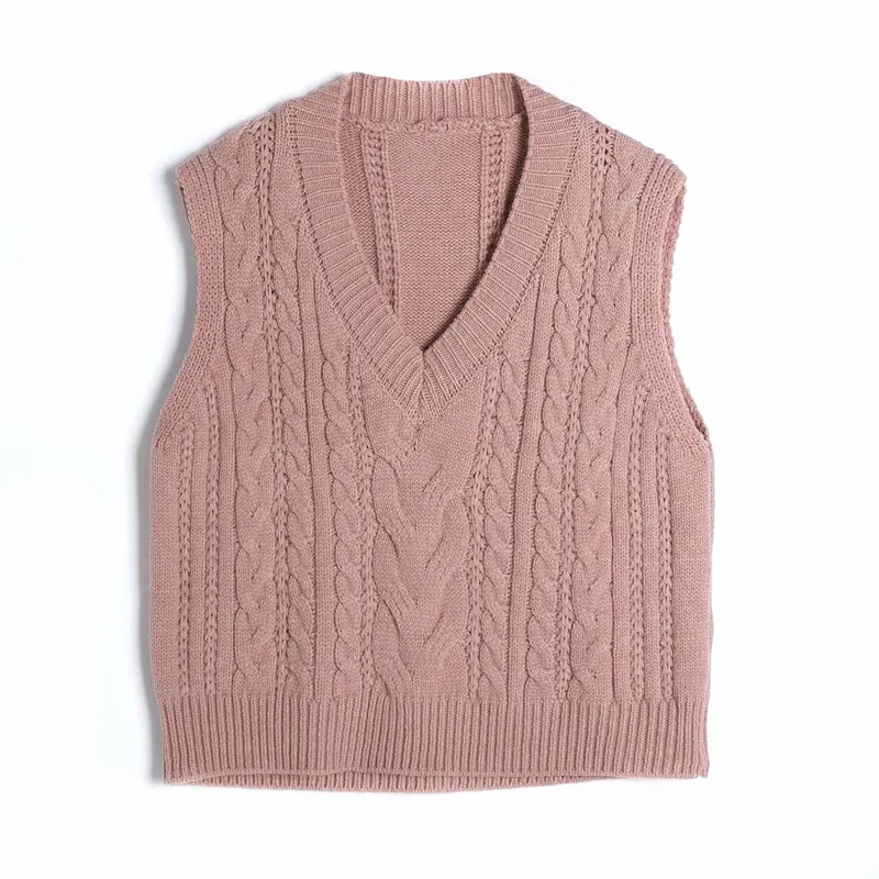 Süße rosa grüne gestrickte Weste Pullover Frauen Frühling blau übergroße gerippte Frau Pullover ärmellose Pullover Weste 210430