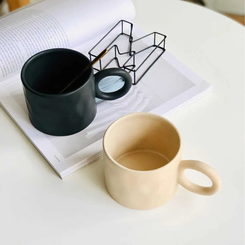 Grande boucle d'oreille tasse Ins tasse à café poignée pincement bleu/blanc céramique s avec points froissement lait 210804
