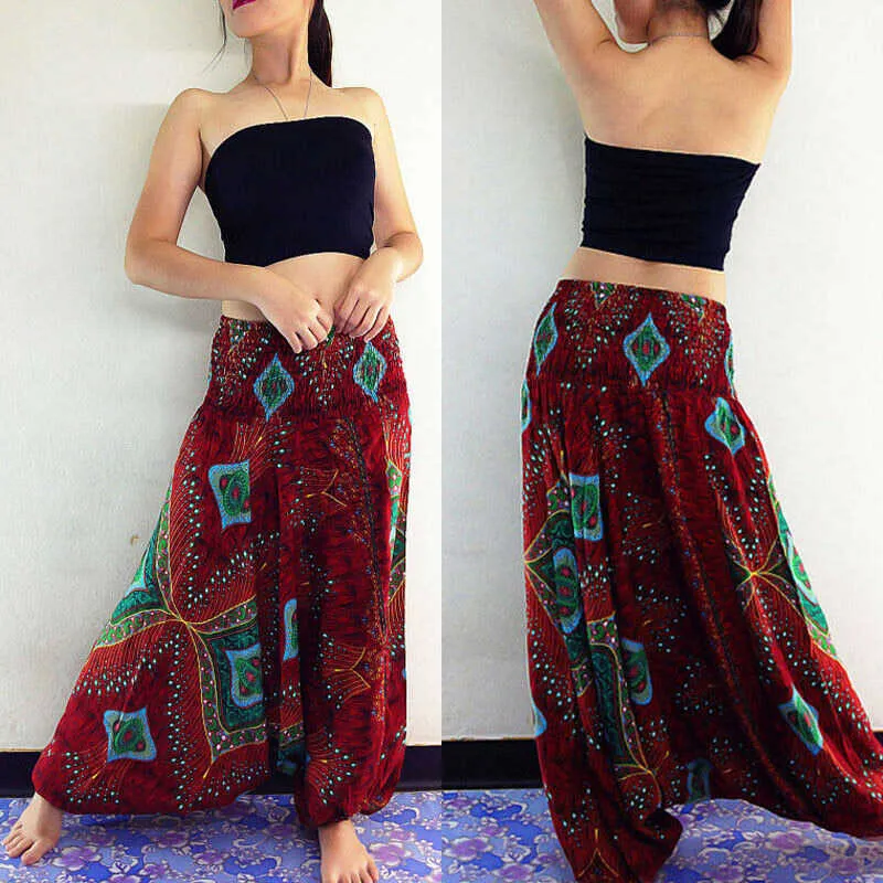 Frauen Breite Bein Hosen Baggy Afghani Genie Indische Aladdin Drucken Hohe Taille Mode Hosen Plus Größe Lose Chiffon Kleidung Q0801
