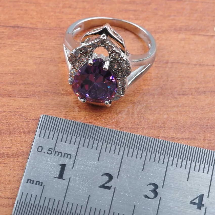 Jóias de casamento natural roxo cristal prata cor conjunto de jóias feminino brincos colar pingente anéis pulseira js0306 h10221645269