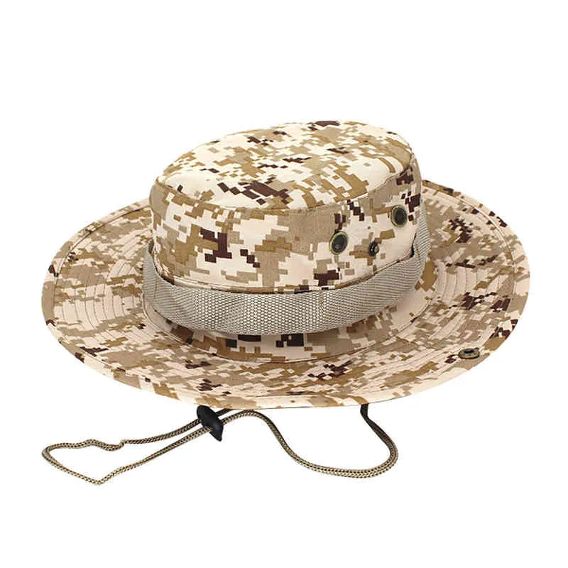 Berretto tattico militare da uomo Camouflage Boonie Hat Protezione solare Outdoor Airsoft Training Pesca Caccia Escursionismo Cappello a secchiello G220311