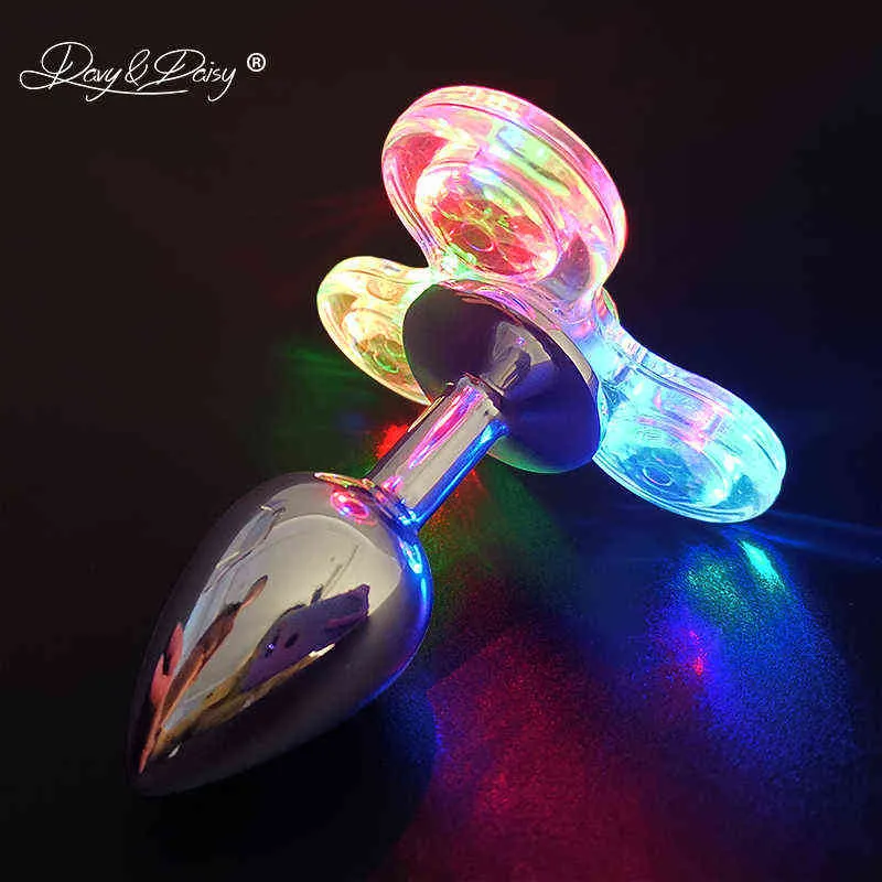 NXY Cockring Giocattoli del sesso anale DAVYDAISY LED Light Fidget Spinner Butt Plug Nuovo giocattolo coppie Sexy Coda in acciaio adulti AC126 1123 1124