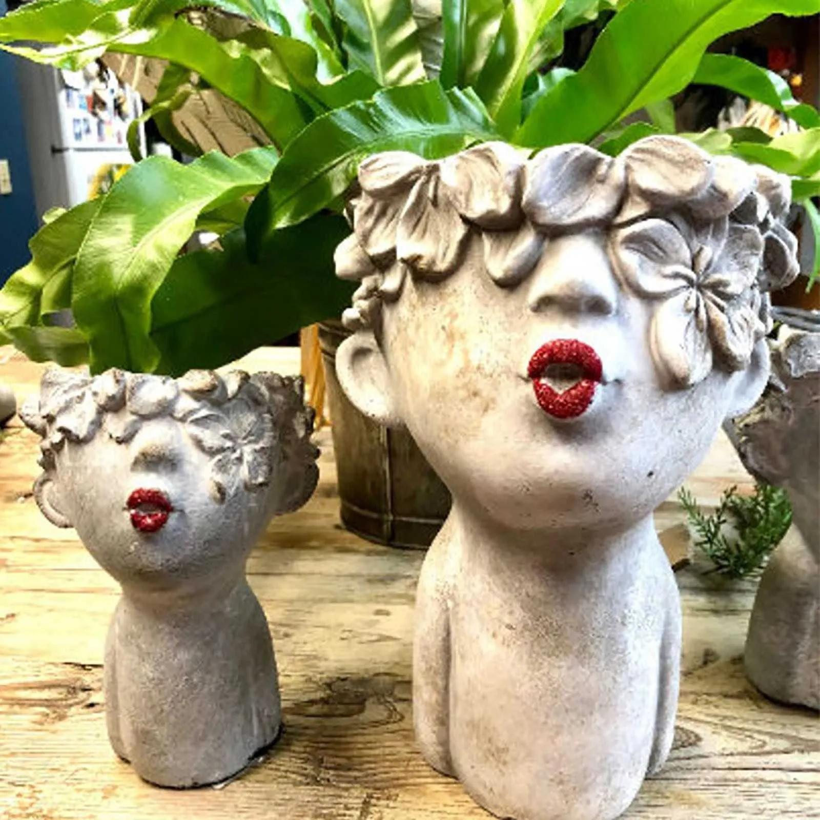 Petites baisers femmes de fleur pots peints lèvres rouges Figurines jardin jardinière mignon fleuriste cadeau décoration de maison 2107129906902