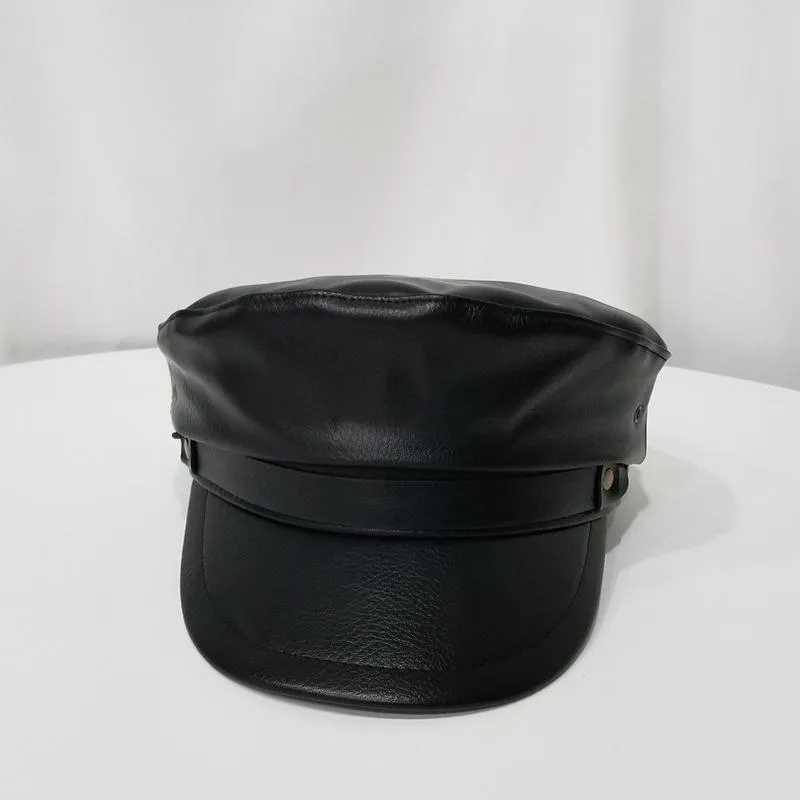 Sonbahar ve Kış Bayanlar Düz Top Pu Deri Kapaklar Siyah Şapka Moda Erkek Şapkaları Sıcak Kalın Kapak Kemik Donanması Geniş Brim267E