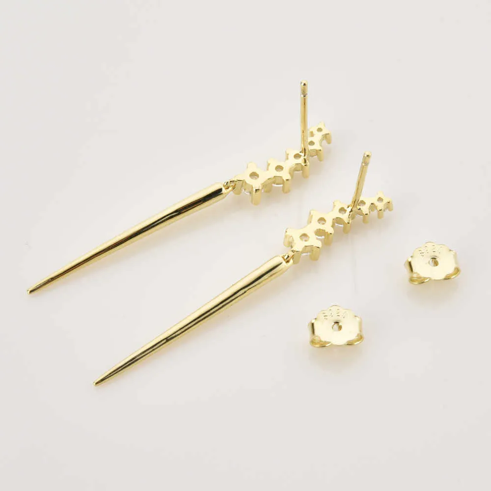 Andywen 925 Sterling Zilveren Zomer Goud Zirkoon Lijn Crystal Spike Drop Earring Dames Bruiloft Luxe Sieraden Gift 210608