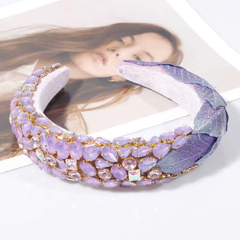 Luxe kristallen haarbanden Dameshaaraccessoires Barokke gevoerde hoofdband Pink paarse strass headband Princess hoofdtooi X07227584314
